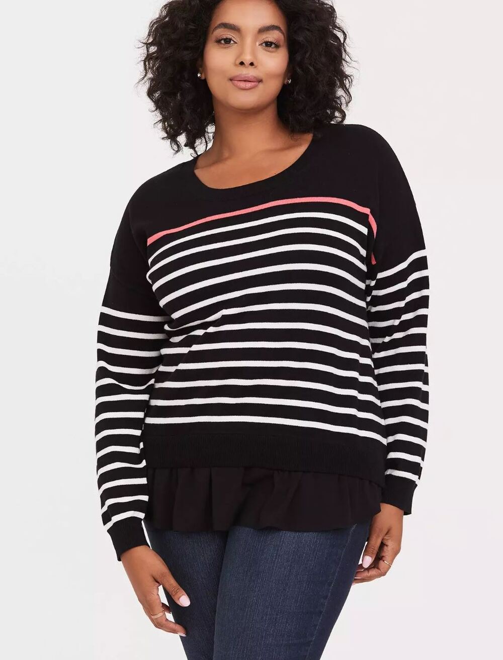NEW Torrid Black & Coral White Striped Pullover Sweater 4X Casual